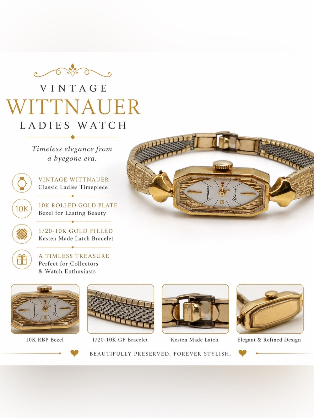 Vintage Wittnauer Genesi Ladies Watch 10K RGP Bezel 1/20 10K GF Untested